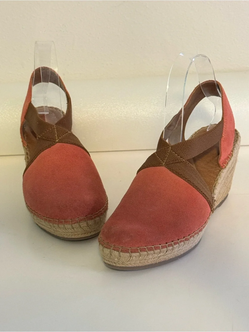 Born Coral and Brown Suede Espadrille Slingback Espadrille Sandals 3 Inch Size 9